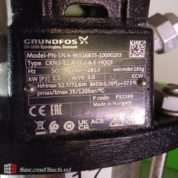 Grundfos CRN3-11 A-FGJ-A-E-HQQE 96516835 230 V AC 4.35/2.50 A 50 Hz DN25 PN25 52.7/72.6m 3m³/h 25 bar Stainless steel