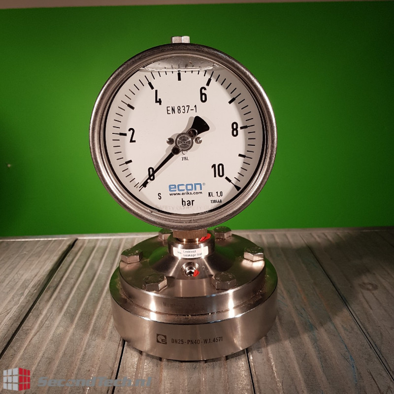Eriks EN 837-1 ECON® Diaphragm pressure gauge 0-10bar stainless steel flange DN25